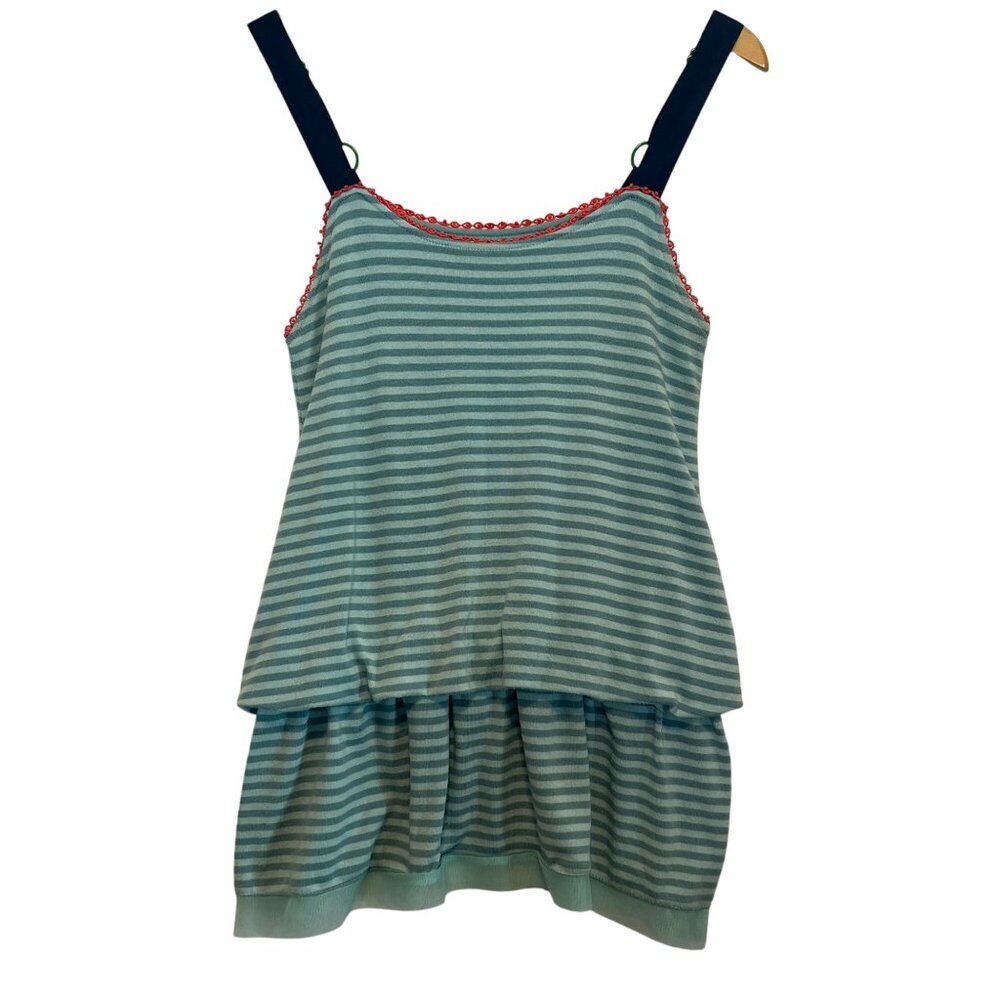 Matilda Jane Womens Striped Tank Dress W/ Pom-Pom Trim Blue/White